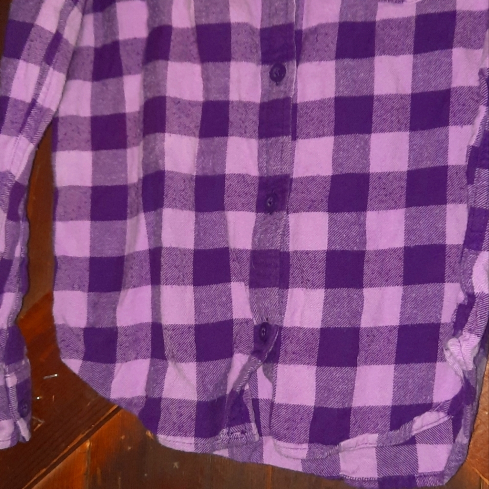 🍀3/15 Girls Purple Flannel Button Down Shirt - Picture 5 of 9